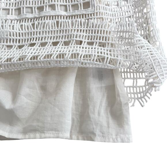 Tory Burch Ivory Open Knit Crochet Lace Short Sleeve Top Size Medium - Picture 8 of 14